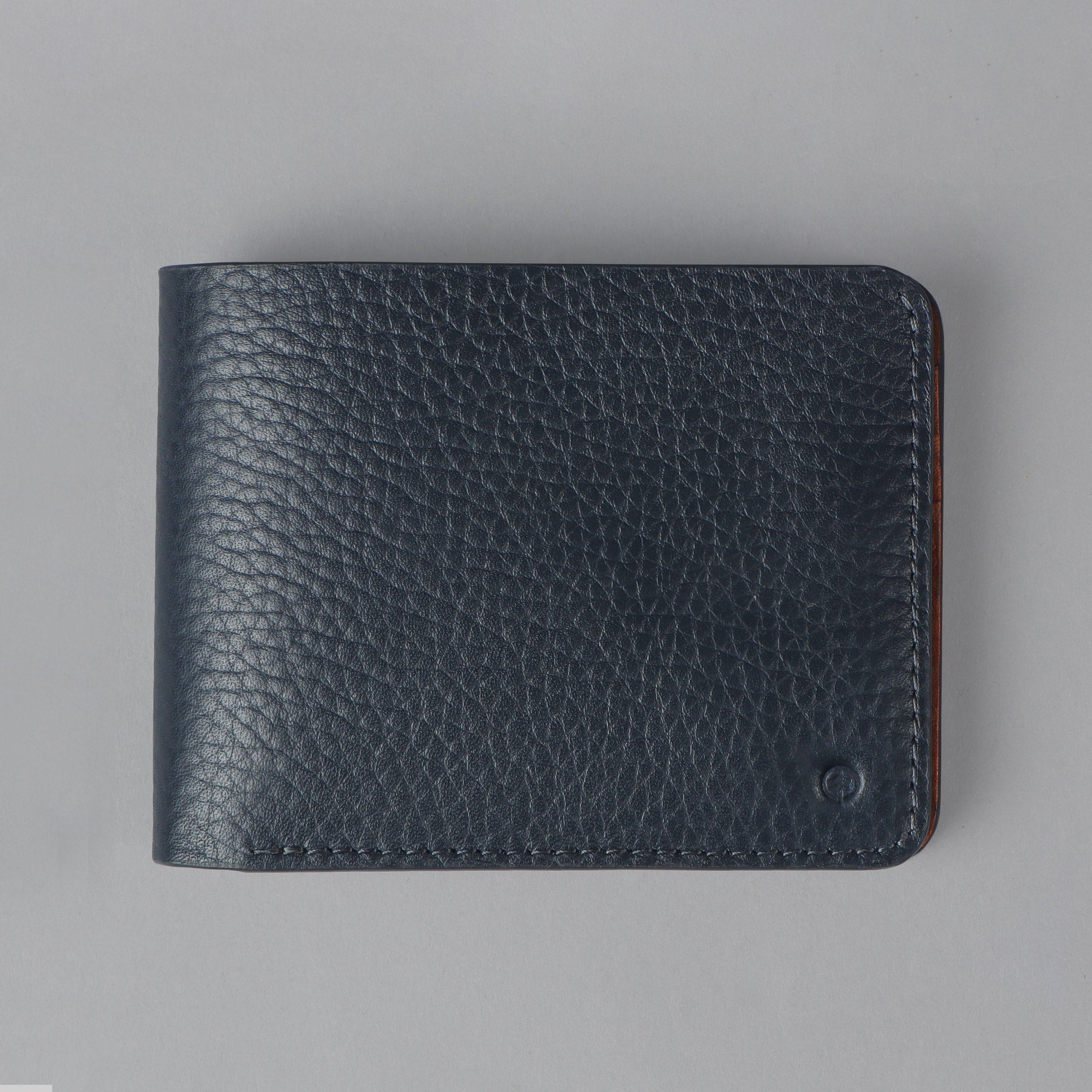 Navy leather bi-fold leather wallet for men