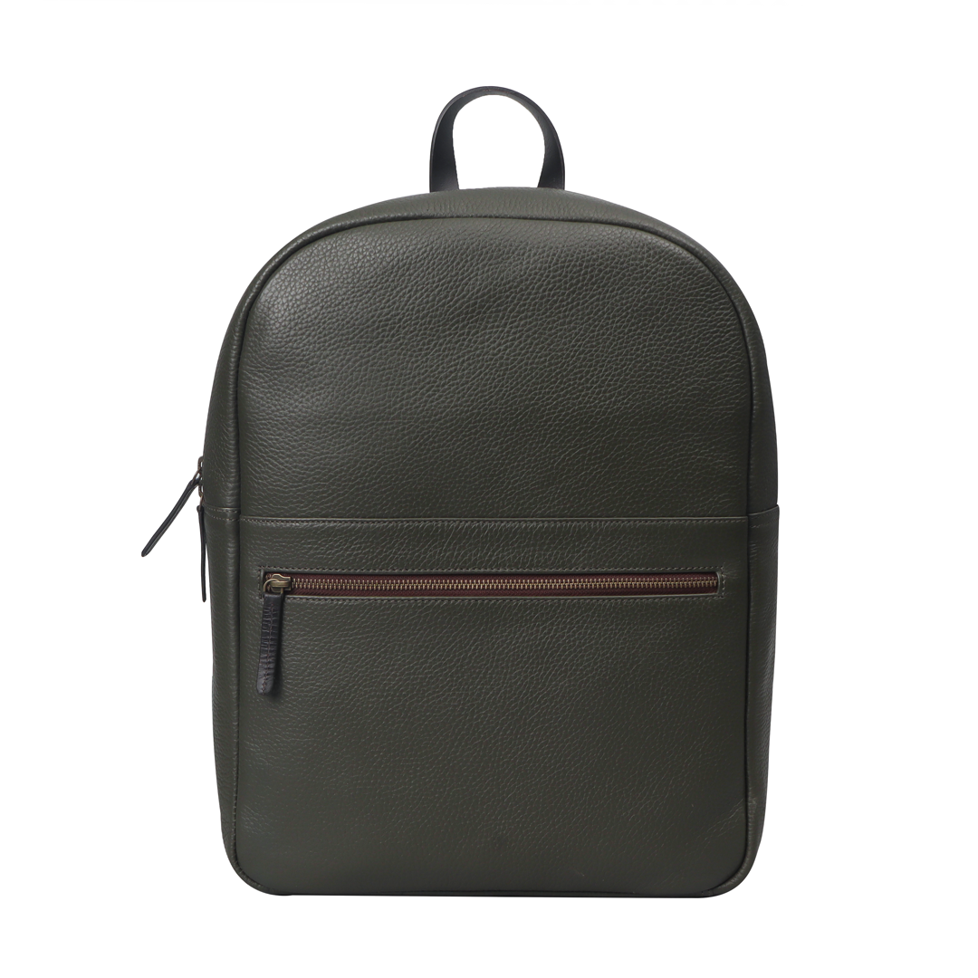 green leather backpack