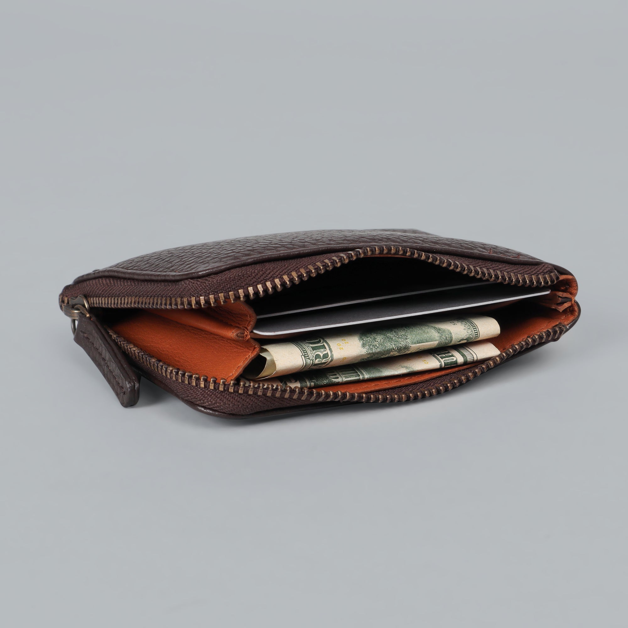brown leather coins wallet