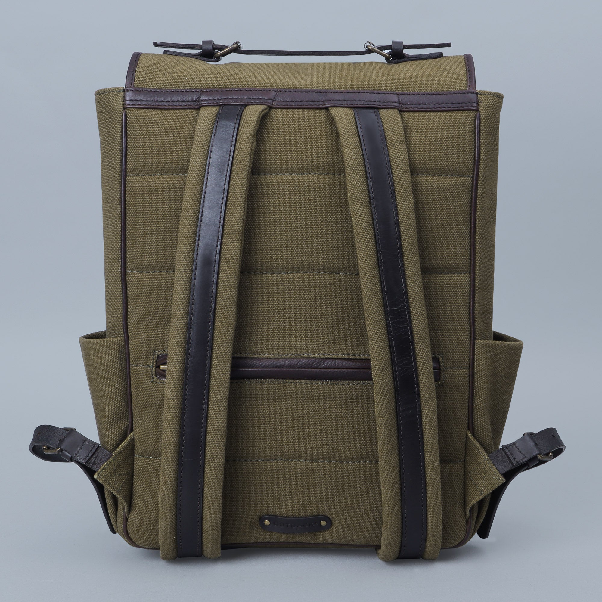 Green canvas backpack for men