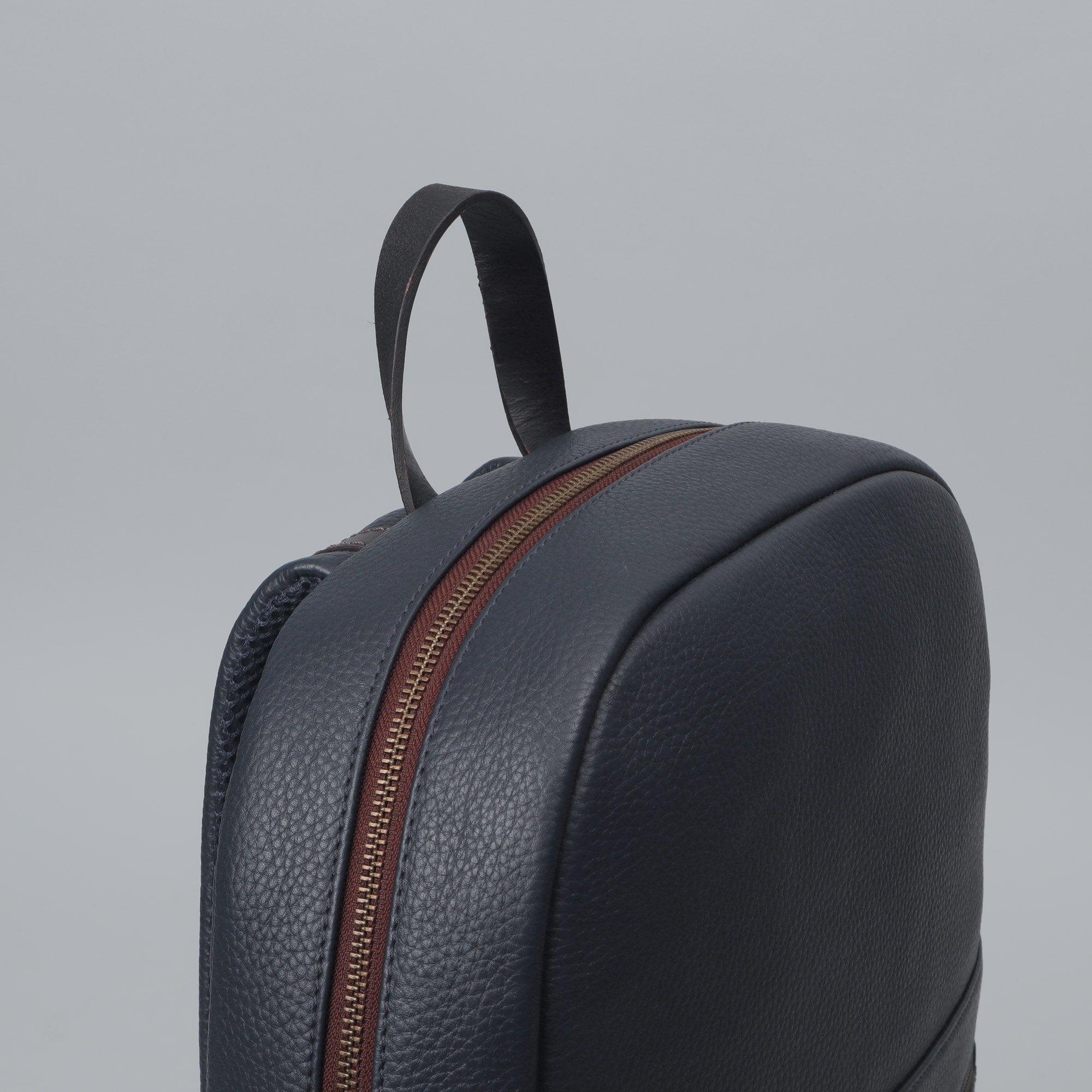 navy leather laptop backpack