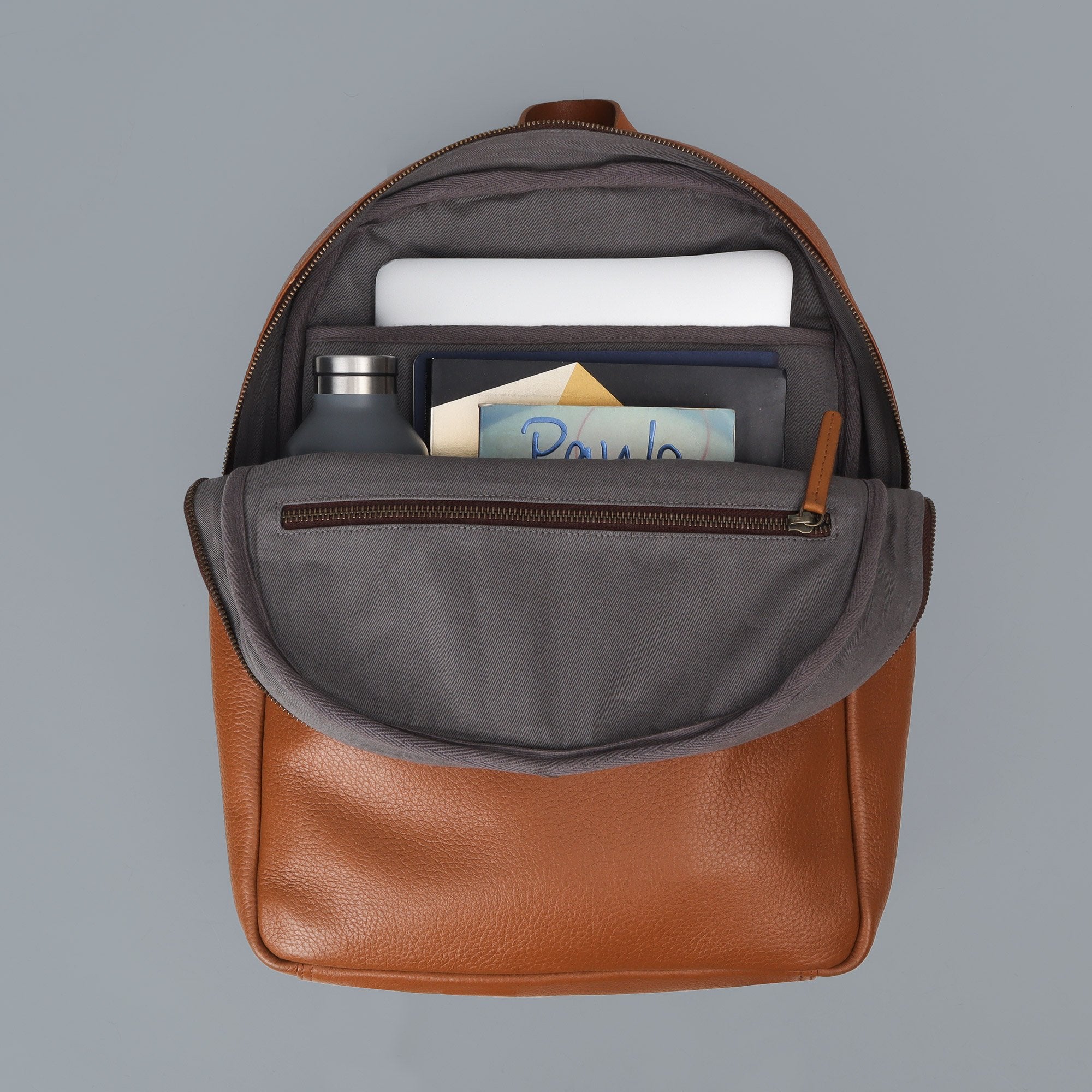 Tan leather college backpack 