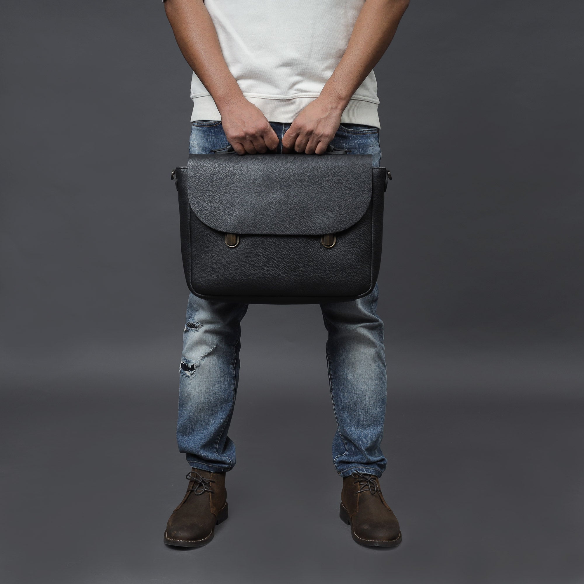 Black leather designer briefcase