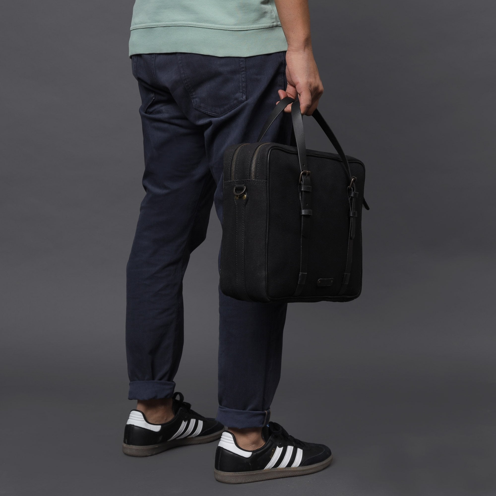 black leather laptop briefcase for men