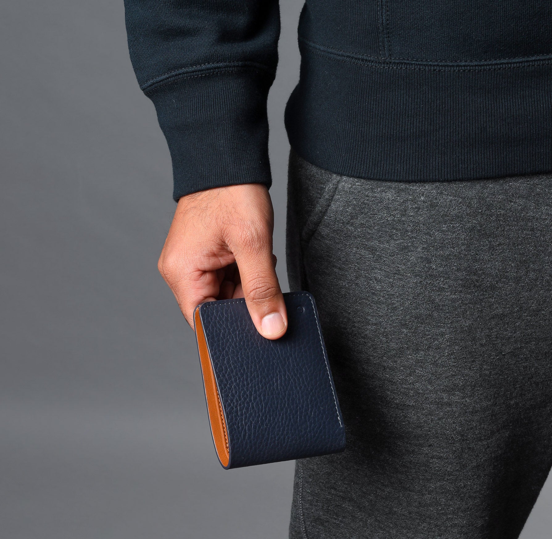 navy leather bi-fold wallet for men