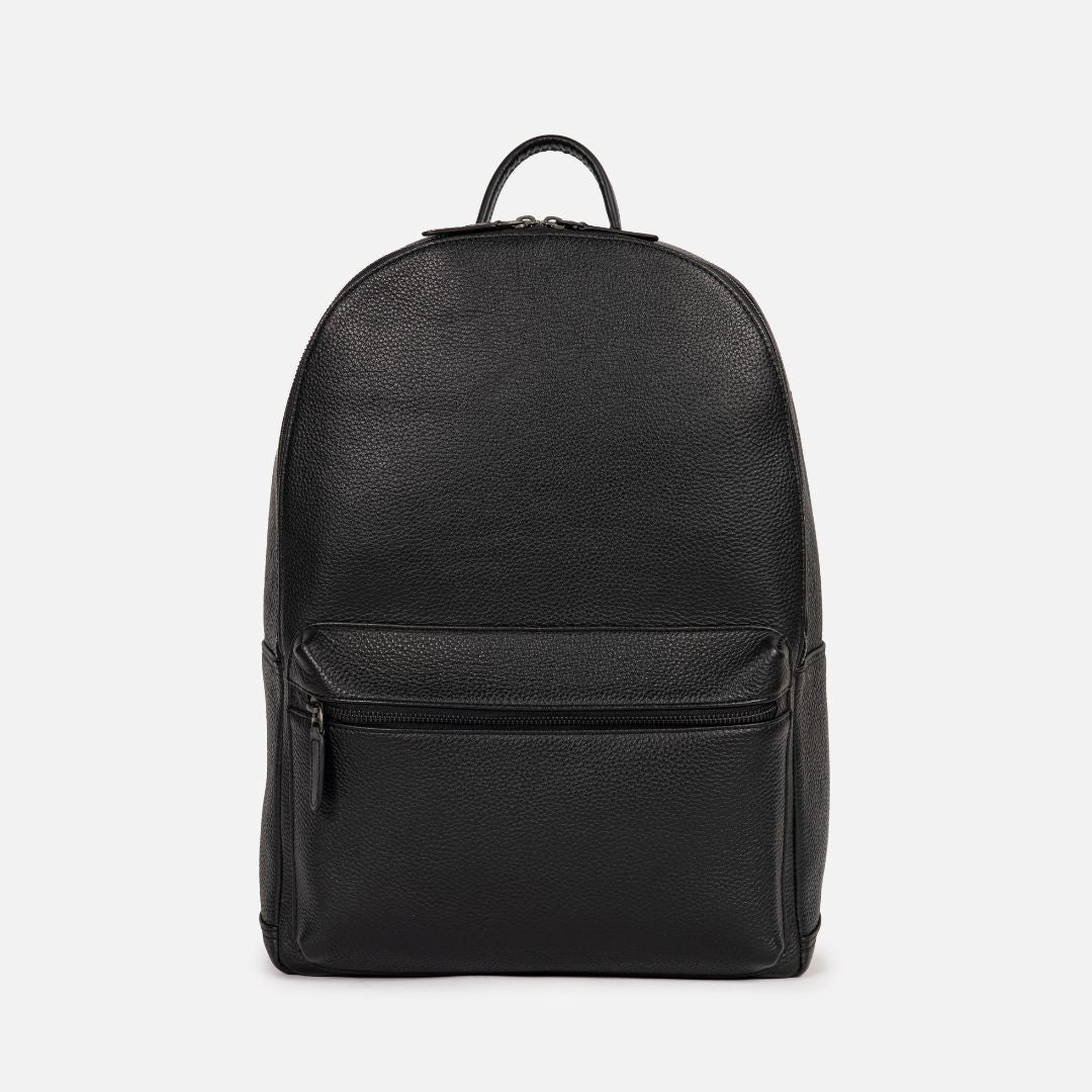 black faux leather backpack men NoirTrek 1.0 youll find a convenient woven black carry handle for easy carrying Journey Leather Backpack - Black