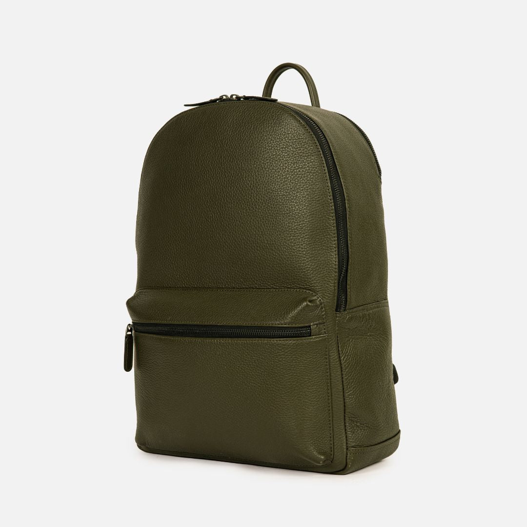 black leather jacket green backpack Leather Backpack with Laptop Compartment