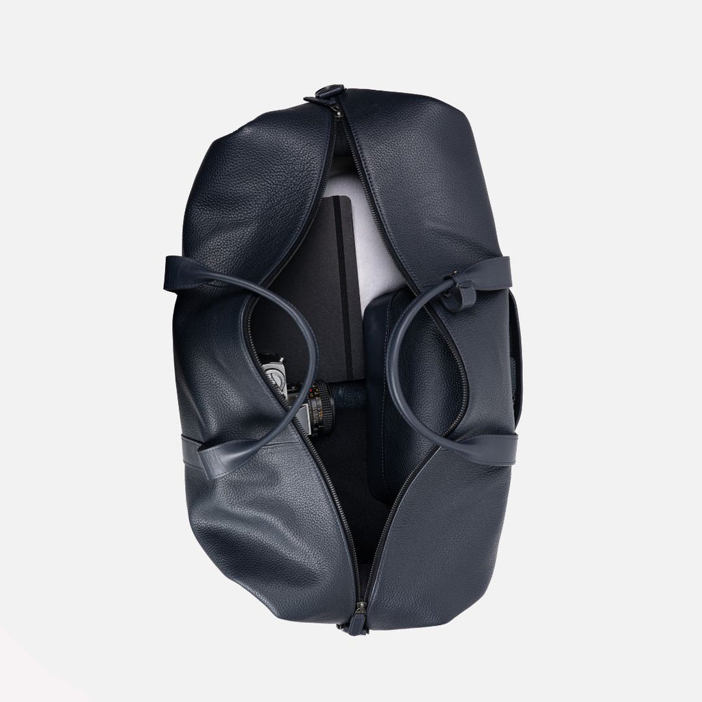 Runway Leather Travel Bag in Navy, Full-Grain Leather — view 6
