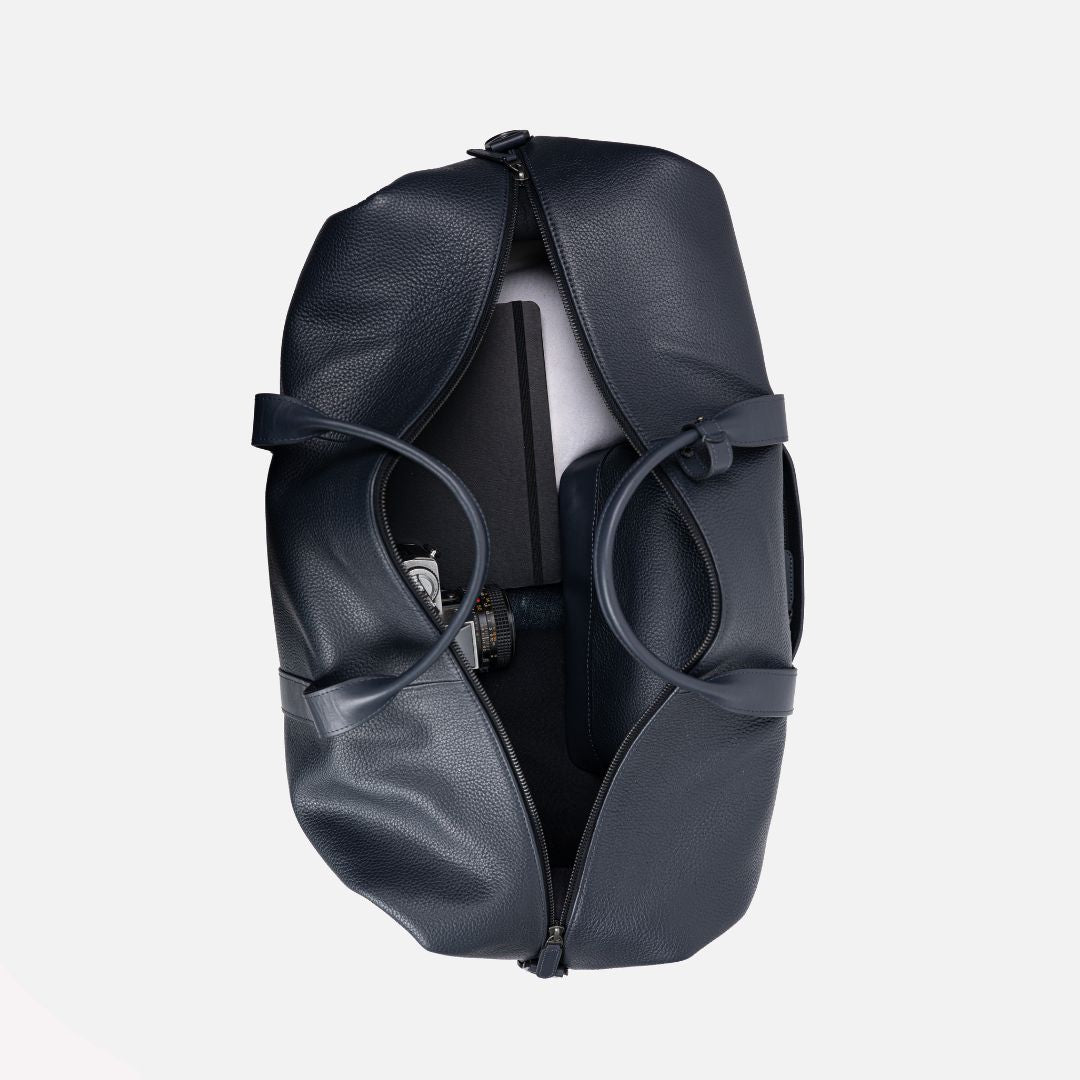 Runway Leather Travel Bag in Navy, Full-Grain Leather — view 6
