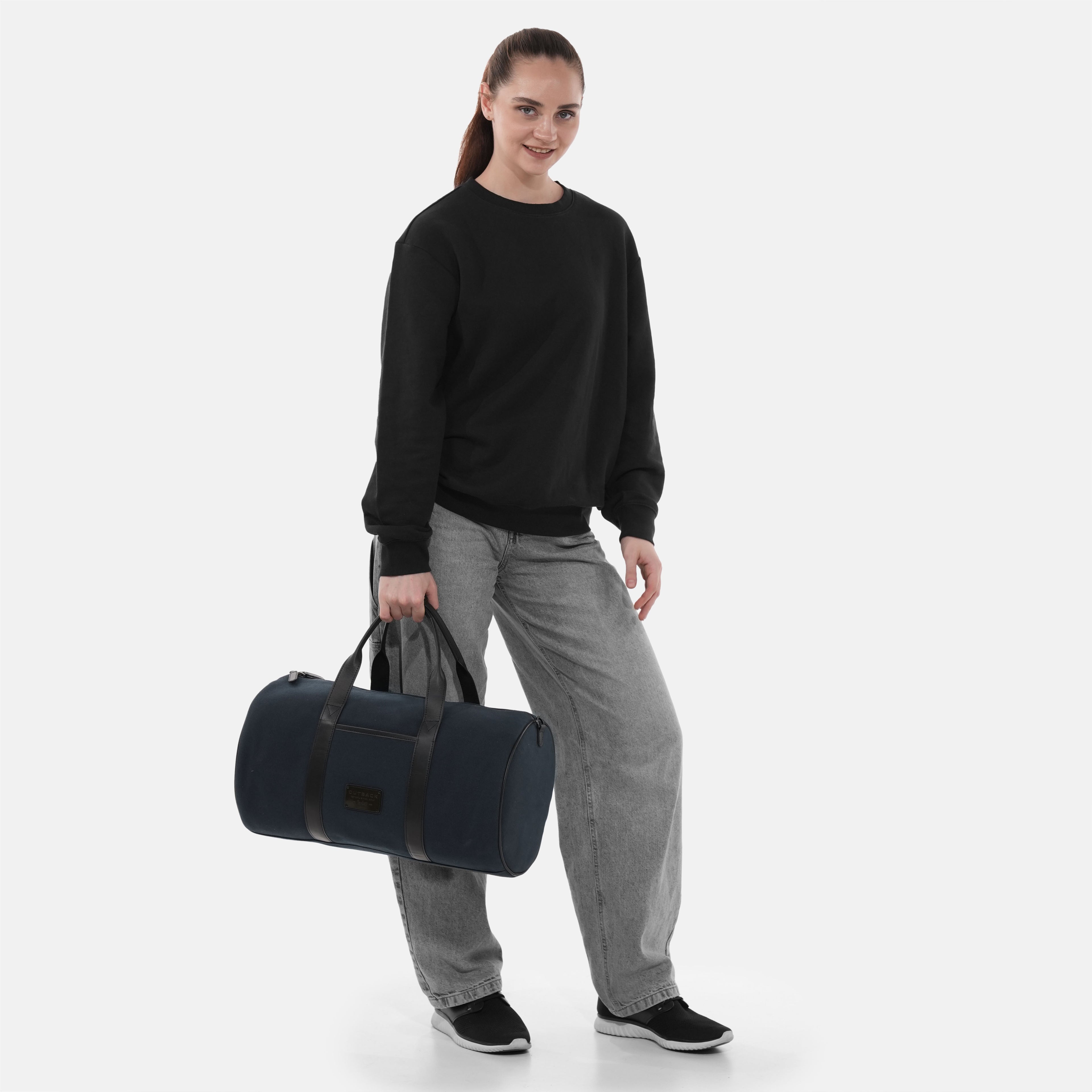 Miami Canvas Gym Bag in Blue, Full-Grain Leather & Canvas — view 7