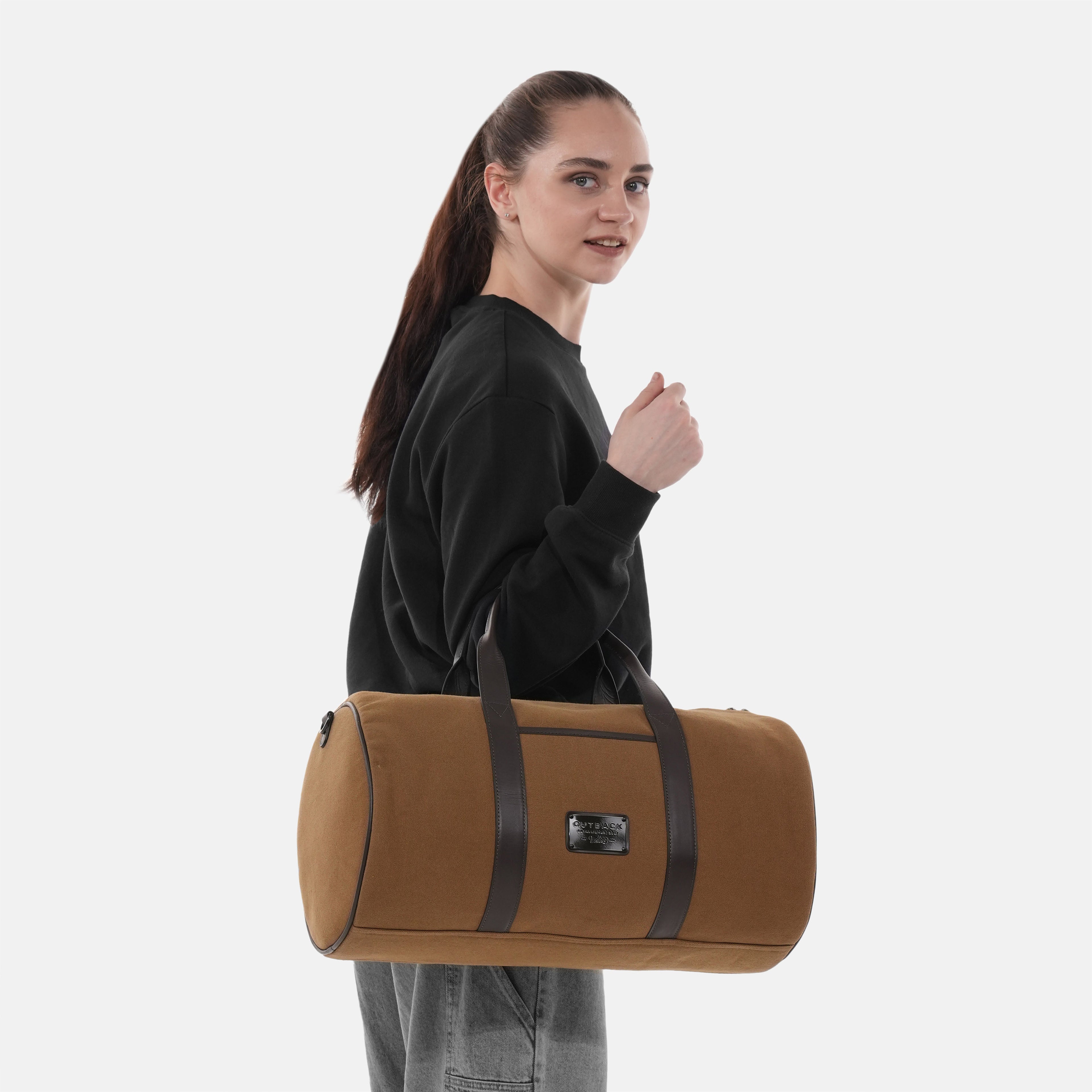 Miami Canvas Gym Bag in Khaki, Full-Grain Leather & Canvas — view 6