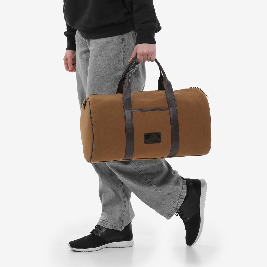 Miami Canvas Gym Bag in Khaki, Full-Grain Leather & Canvas — view 7