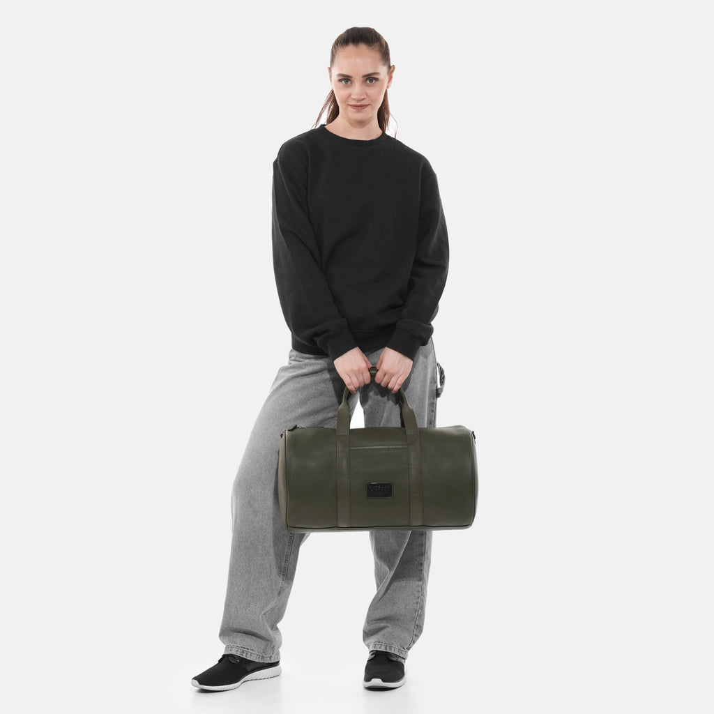 Miami Leather Gym Bag in Olive, Full-Grain Leather — view 7