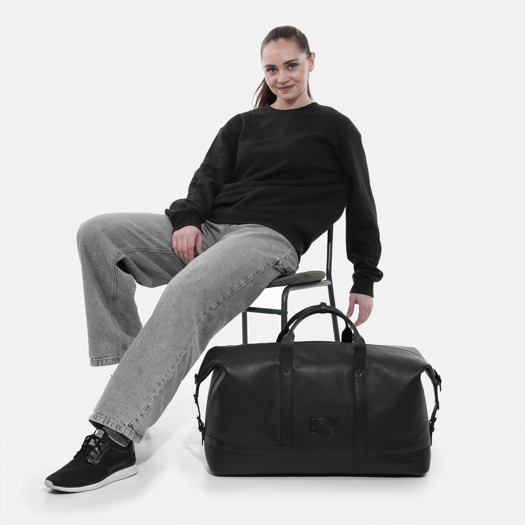 Runway Leather Travel Bag in Black, Full-Grain Leather & Canvas — view 8