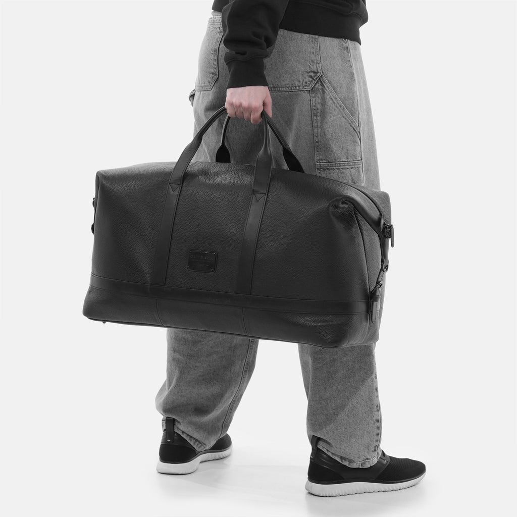 Runway Leather Travel Bag in Black, Full-Grain Leather & Canvas — view 7