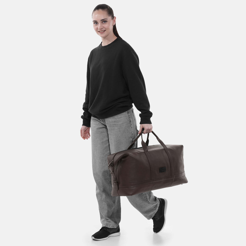 Runway Leather Travel Bag in Brown, Full-Grain Leather & Canvas — view 7