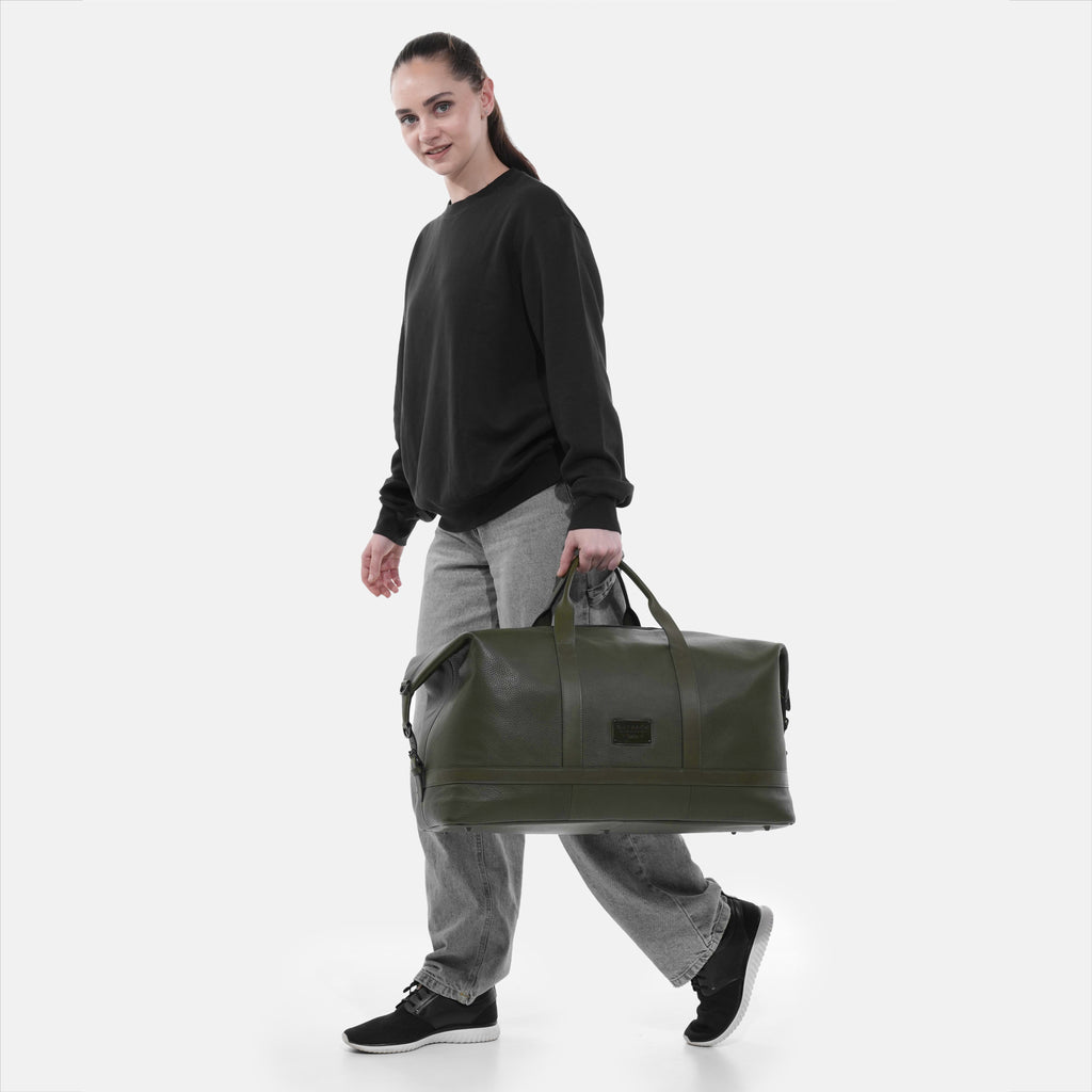 Runway Leather Travel Bag in Olive, Full-Grain Leather — view 8