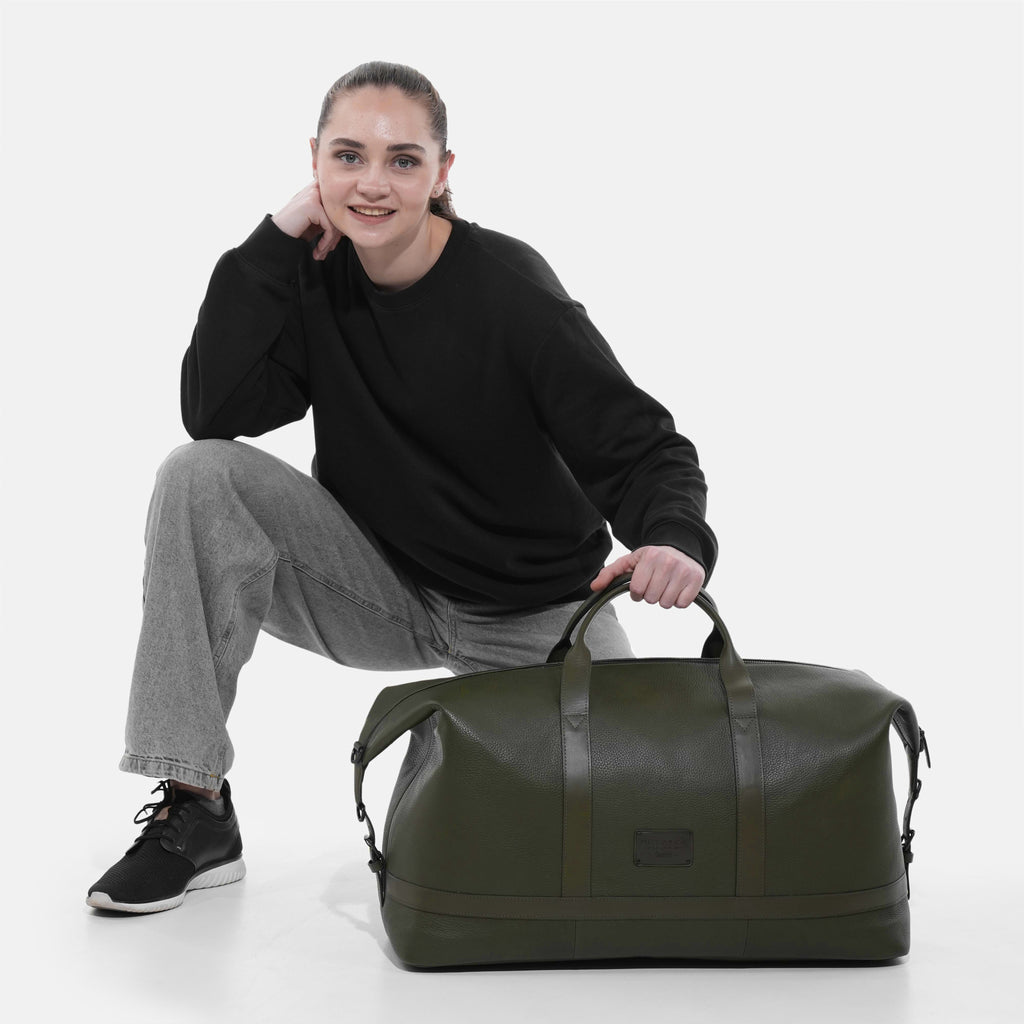 Runway Leather Travel Bag in Olive, Full-Grain Leather — view 7