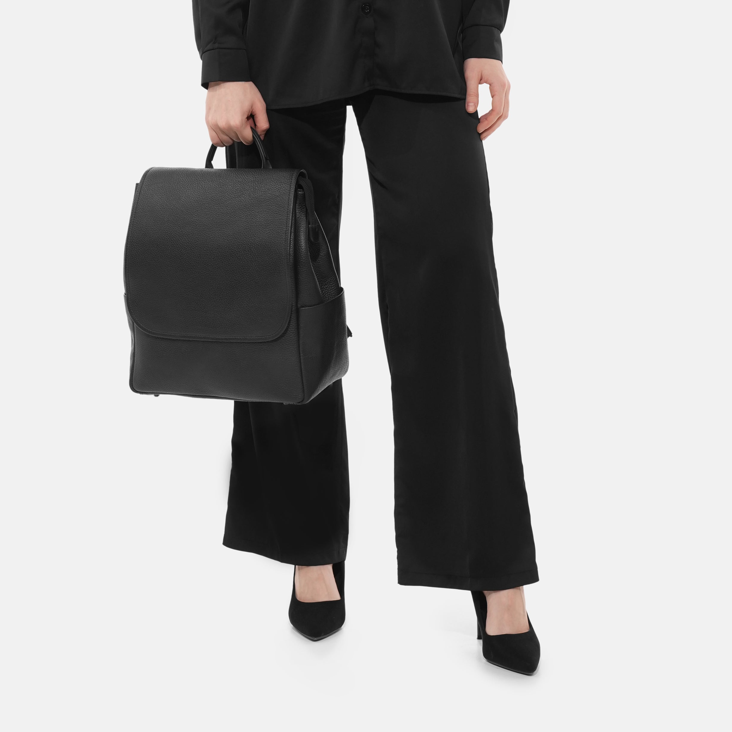 Donna Leather Diaper Bag in Black, Full-Grain Leather — view 6