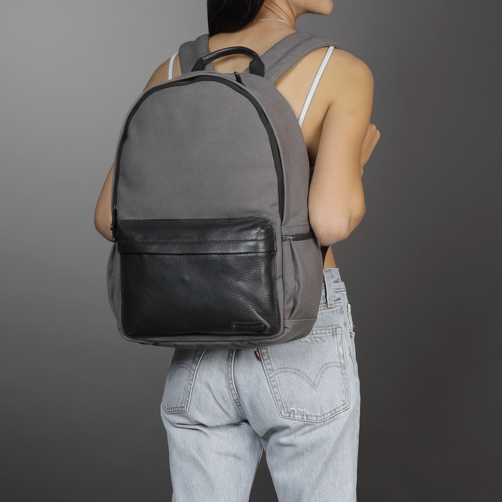 grey canvas laptop backpack for girls
