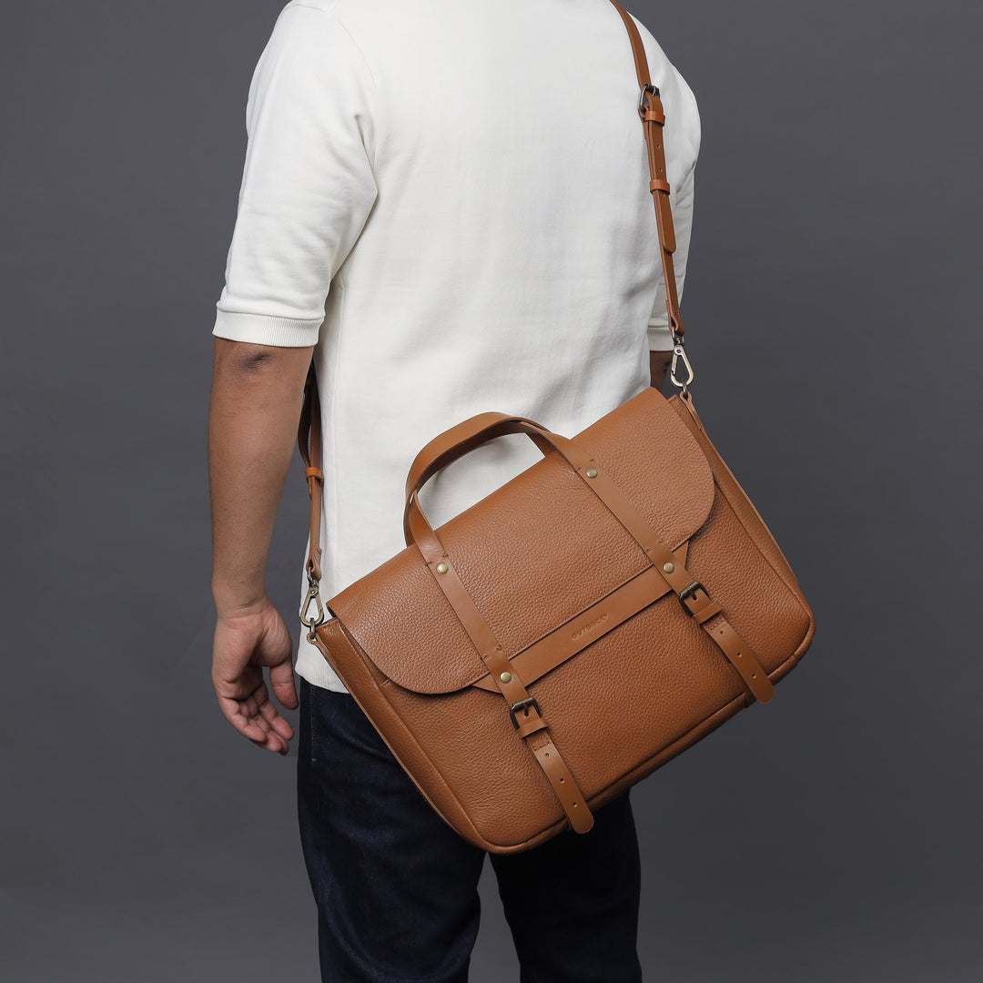 Outback - Oslo Leather Briefcase - Upto 16” MacBook Pro - Tan – Outback ...