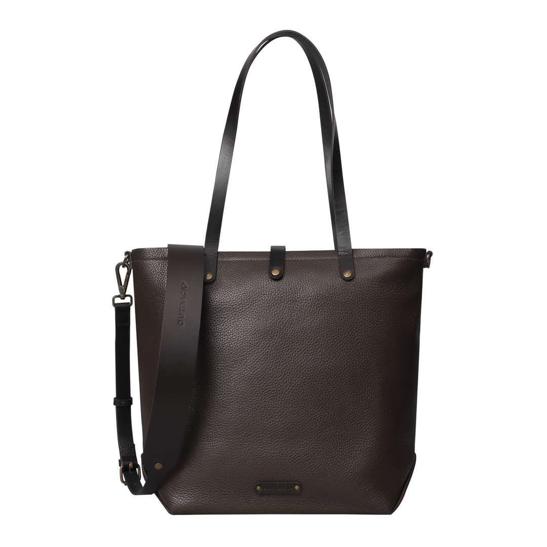 Brown leather canvas tote