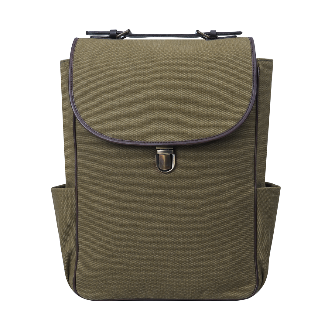 Green canvas laptop backpack
