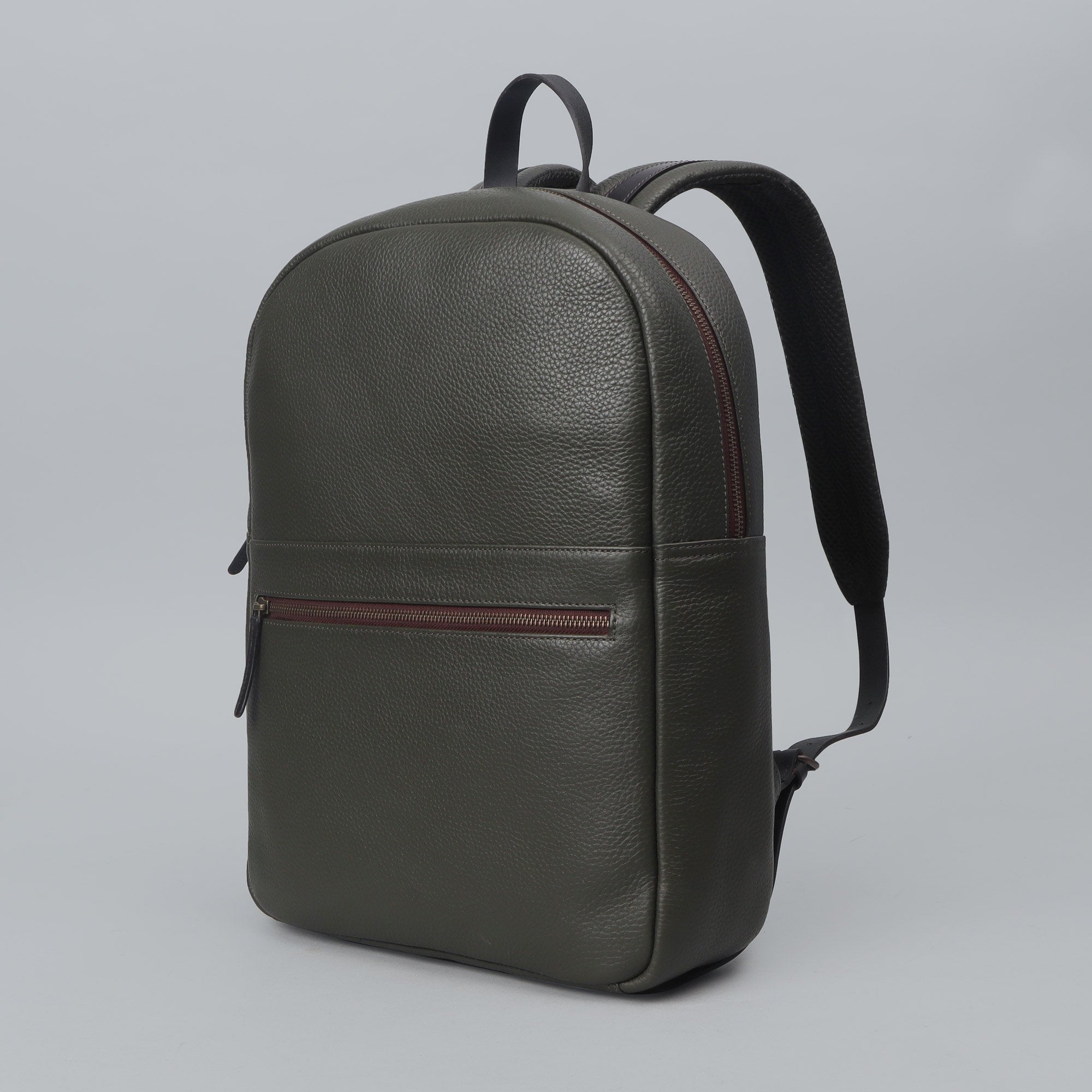 green leather college backpack