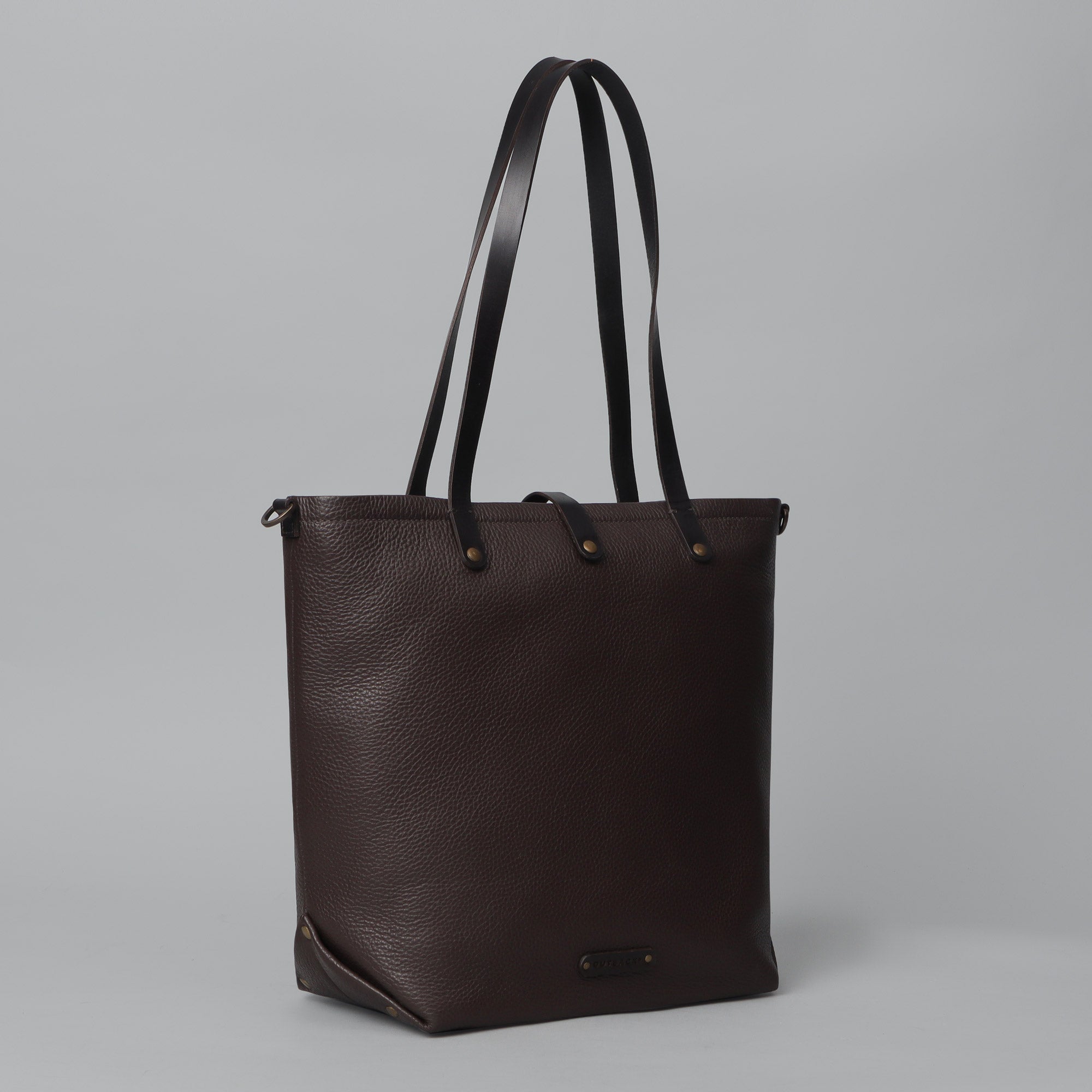 Brown leather canvas tote for women