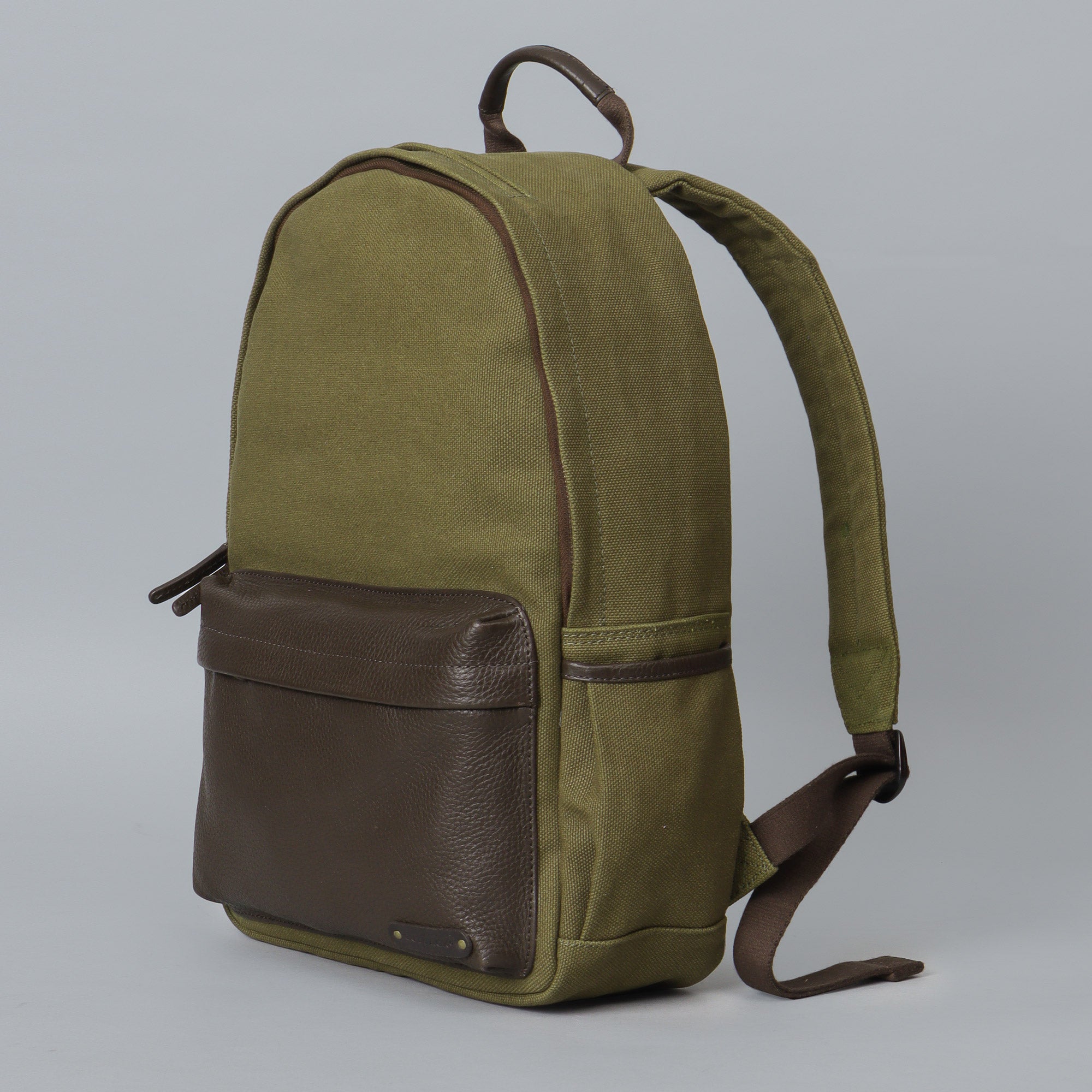 Green canvas backpack for men