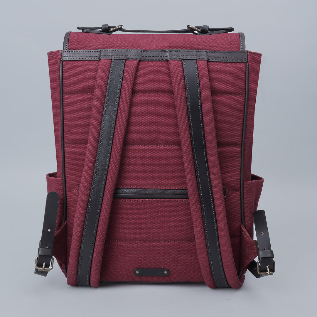 maroon canvas backpack for hiking