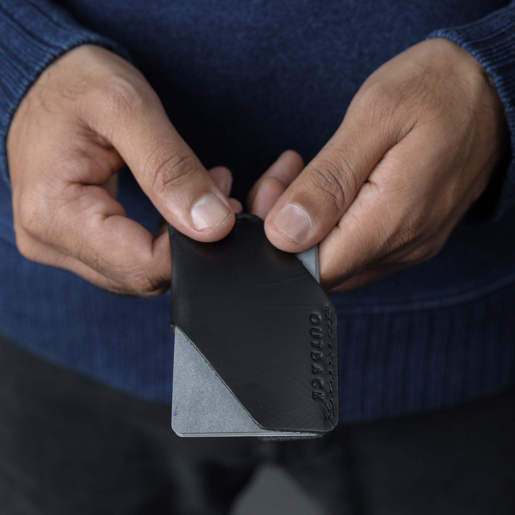 black leather card sleeve wallet