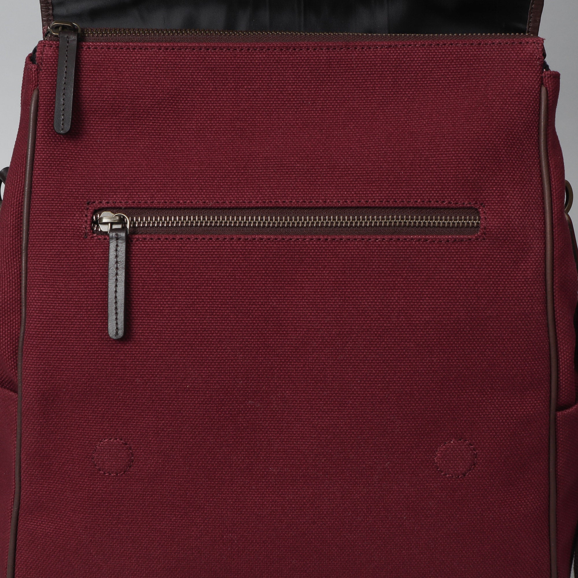 Maroon canvas diaper bag with YKK zippers