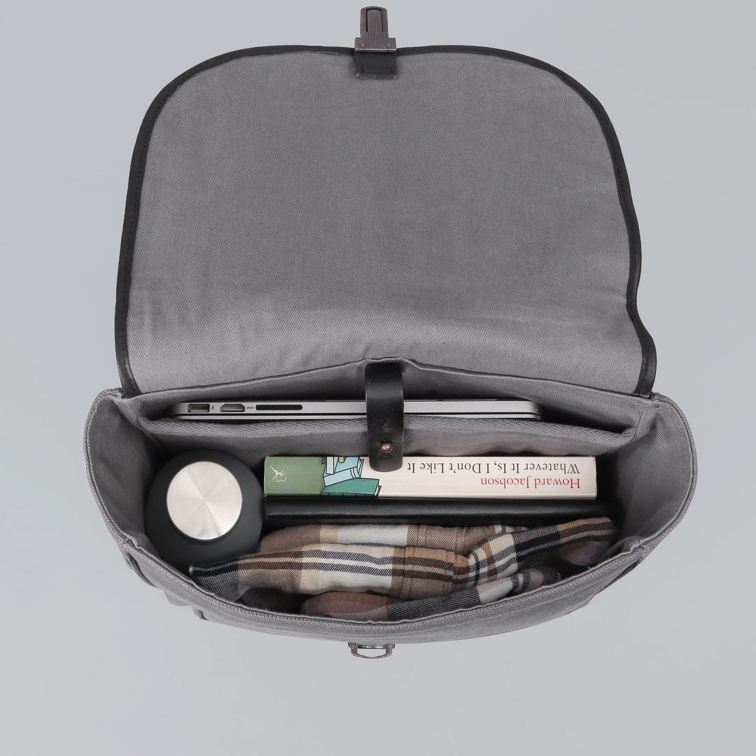 grey canvas college backpack