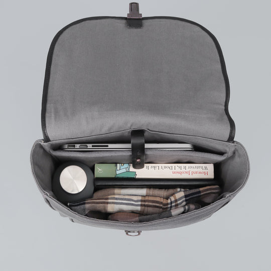 grey canvas college backpack