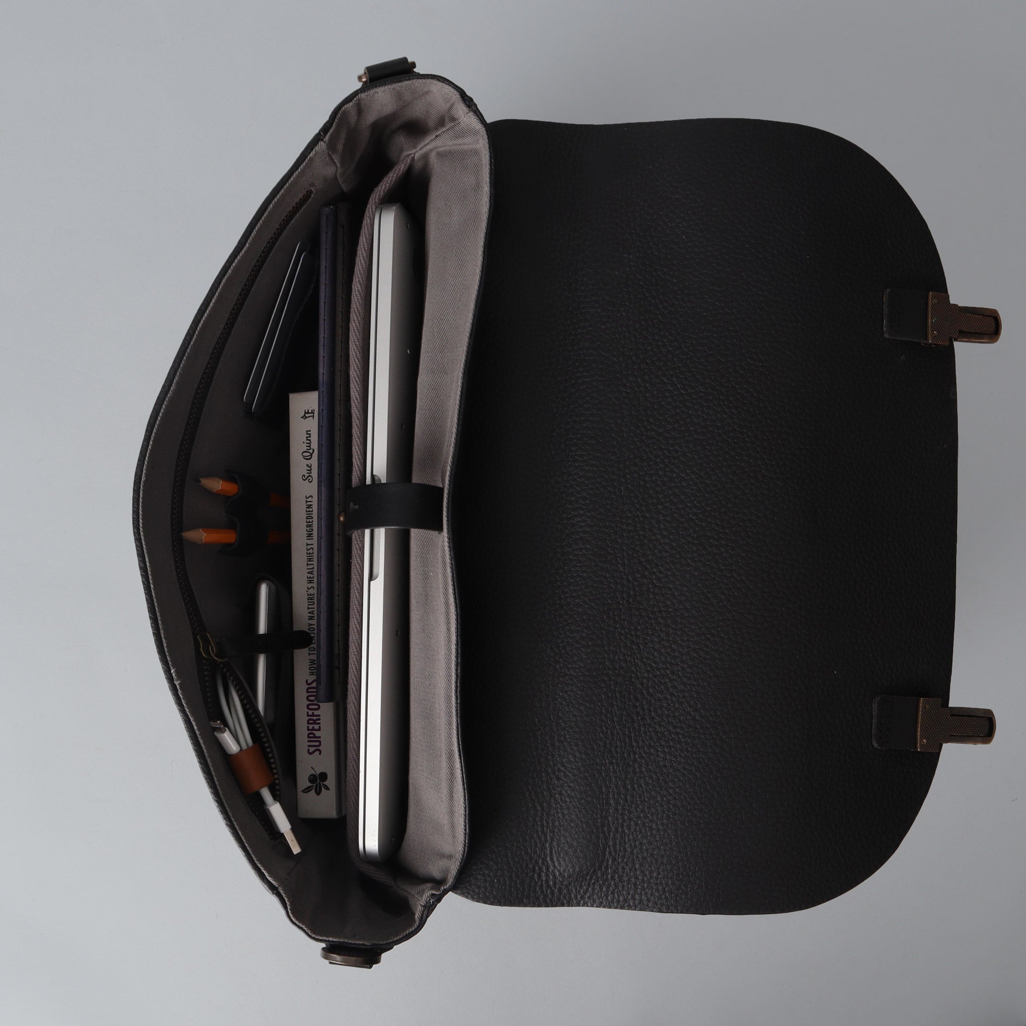 Black leather briefcase for men
