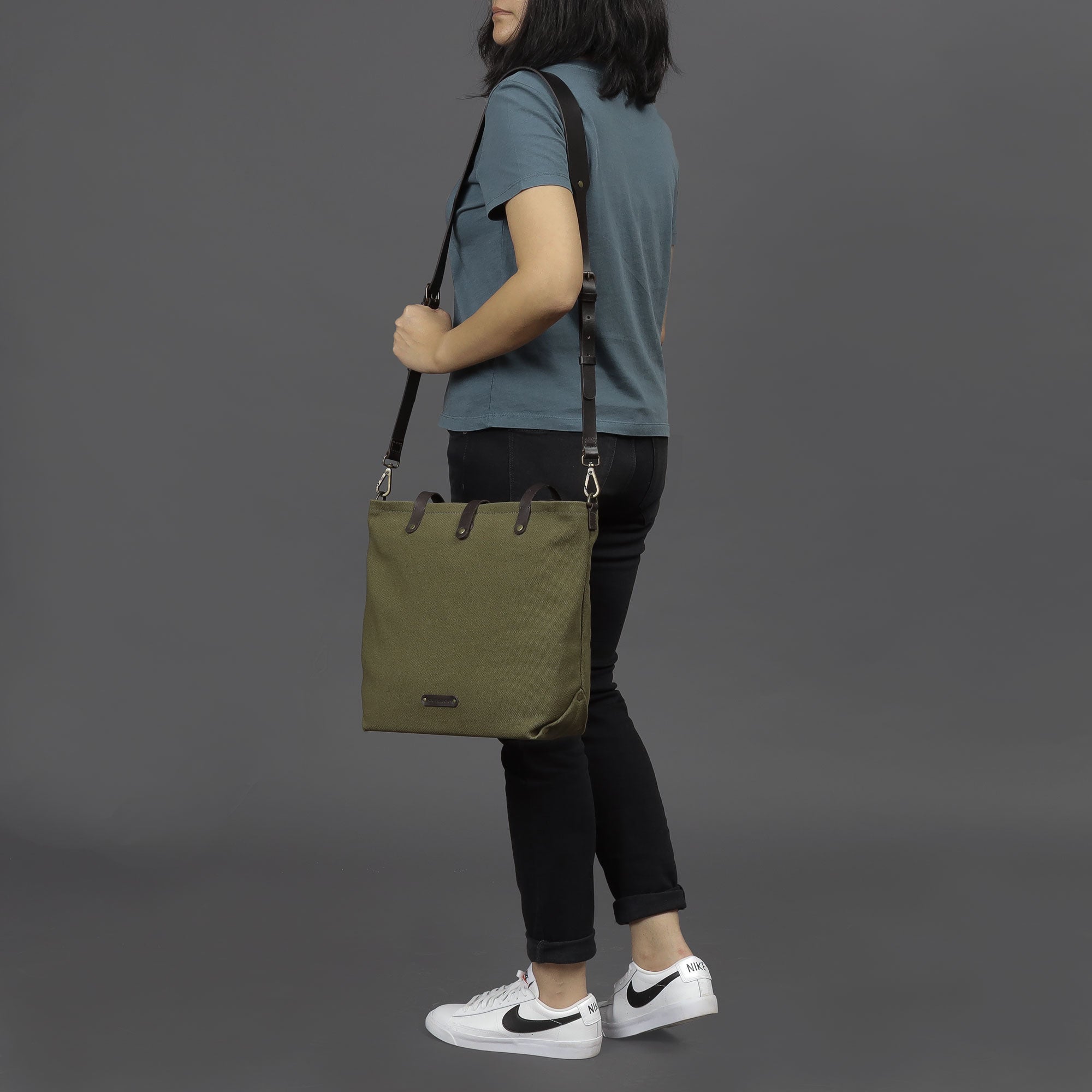 green canvas tote bag for women
