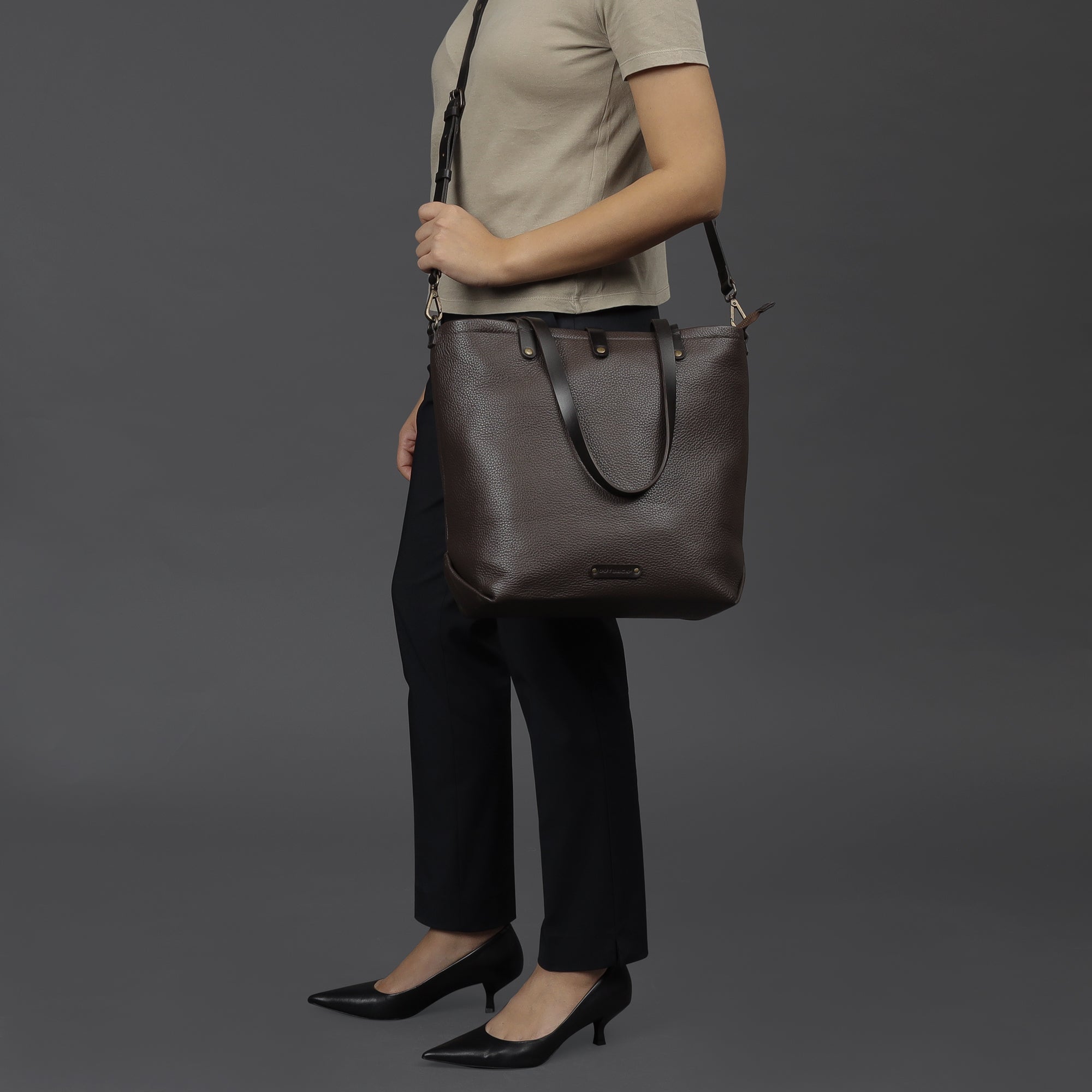 Leather canvas tote for working women
