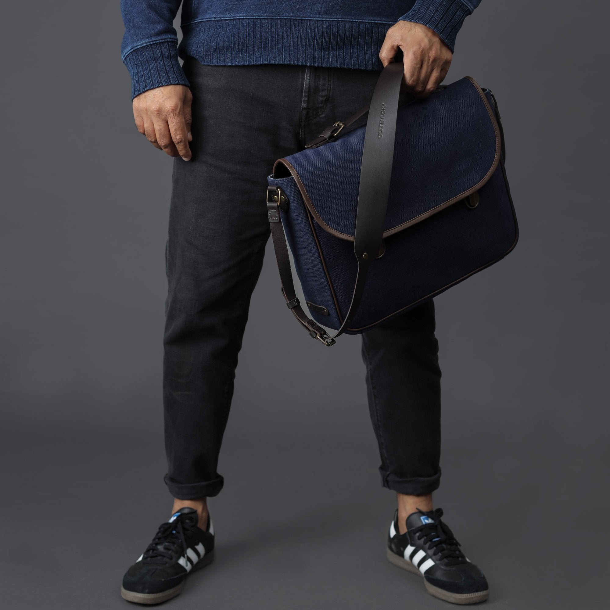 canvas briefcase with thick strap
