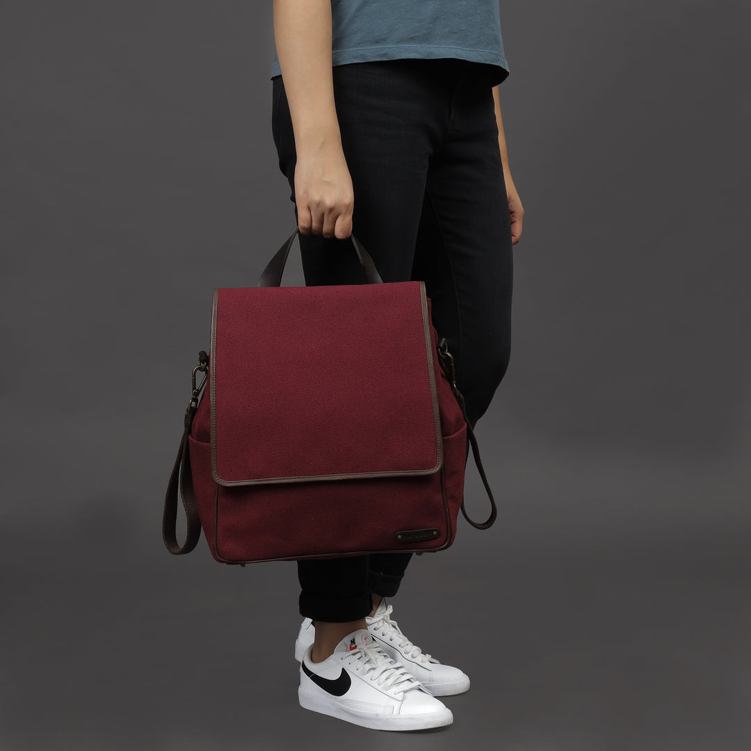 maroon canvas diaper bag for moms