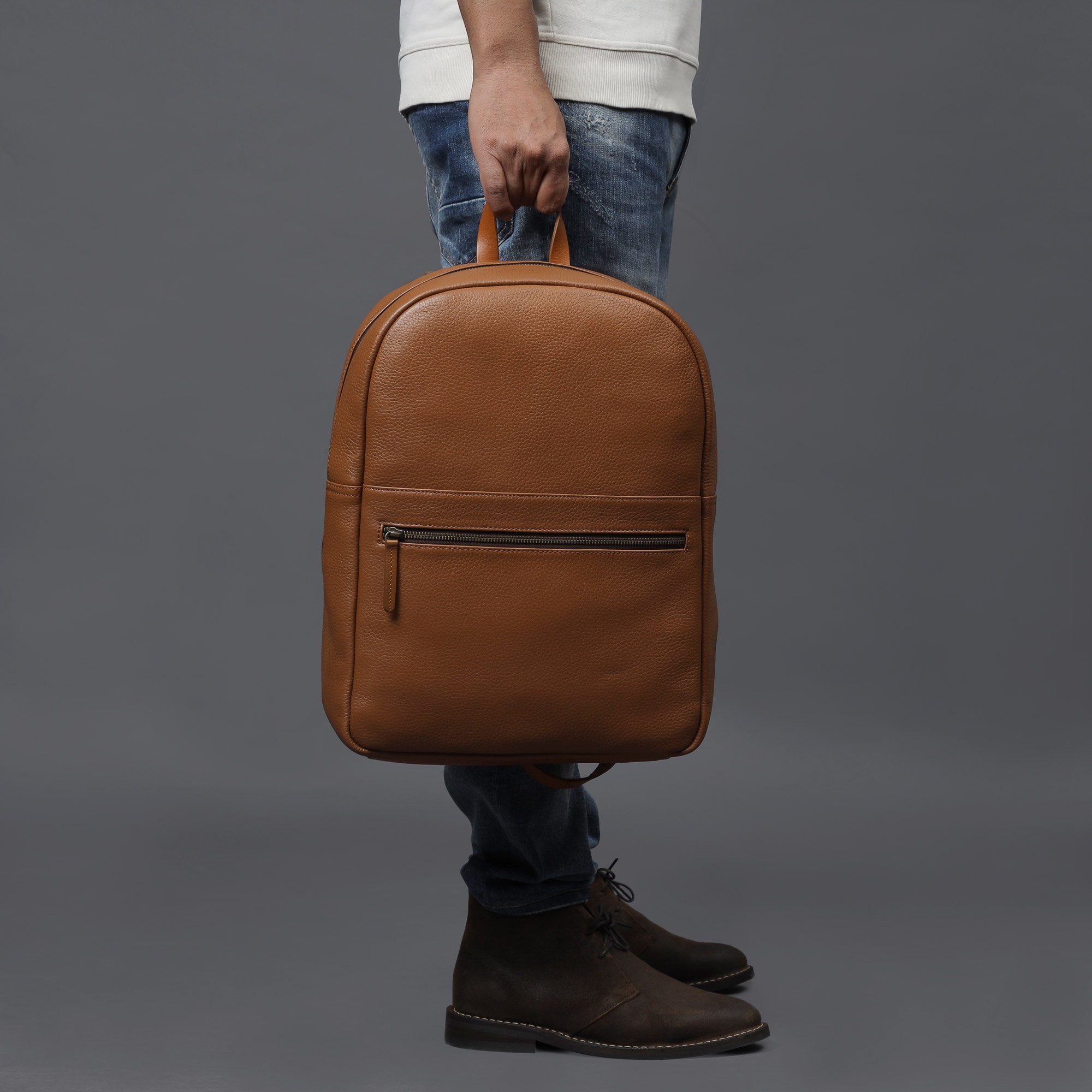 Tan leather backpack for men