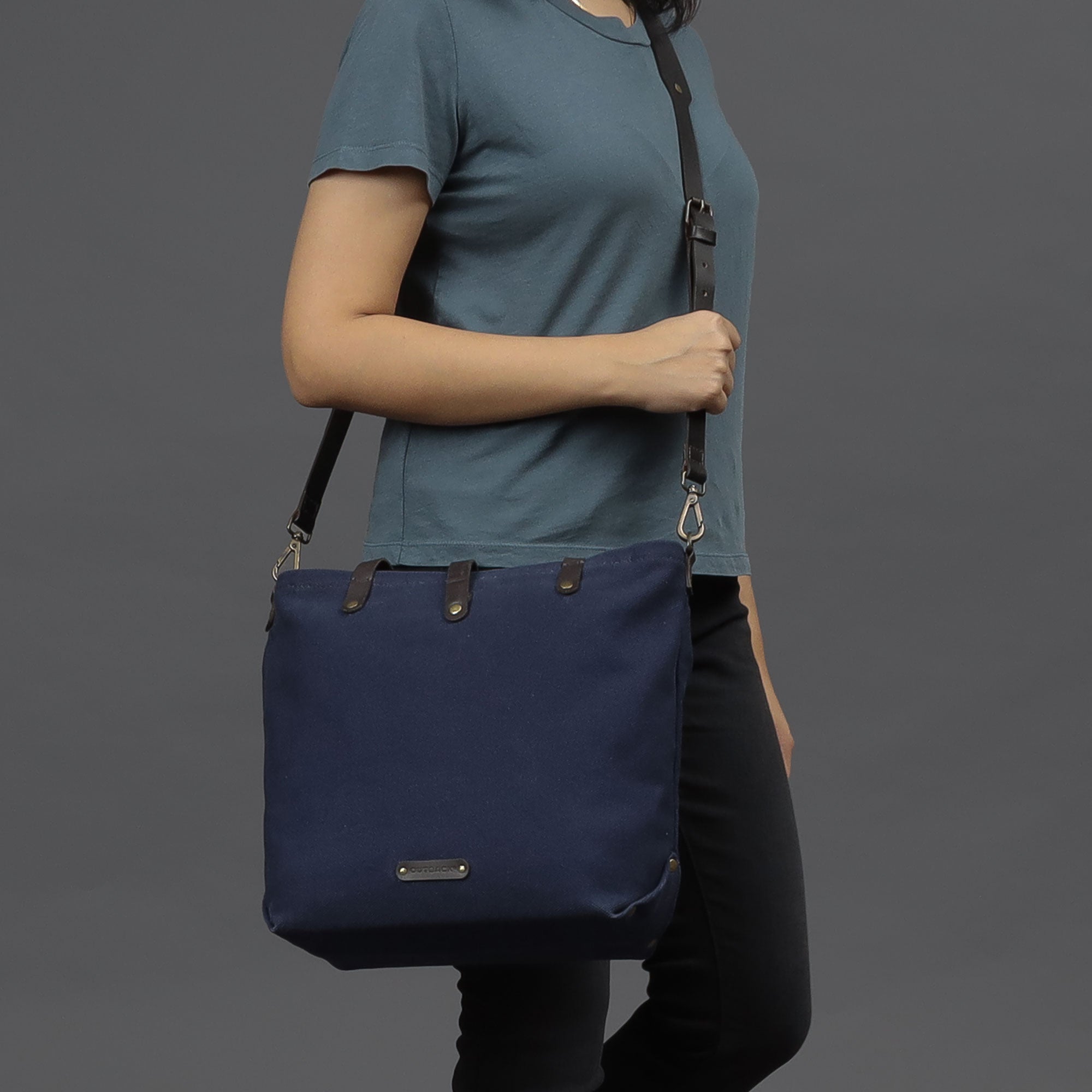Navy canvas tote for college girls