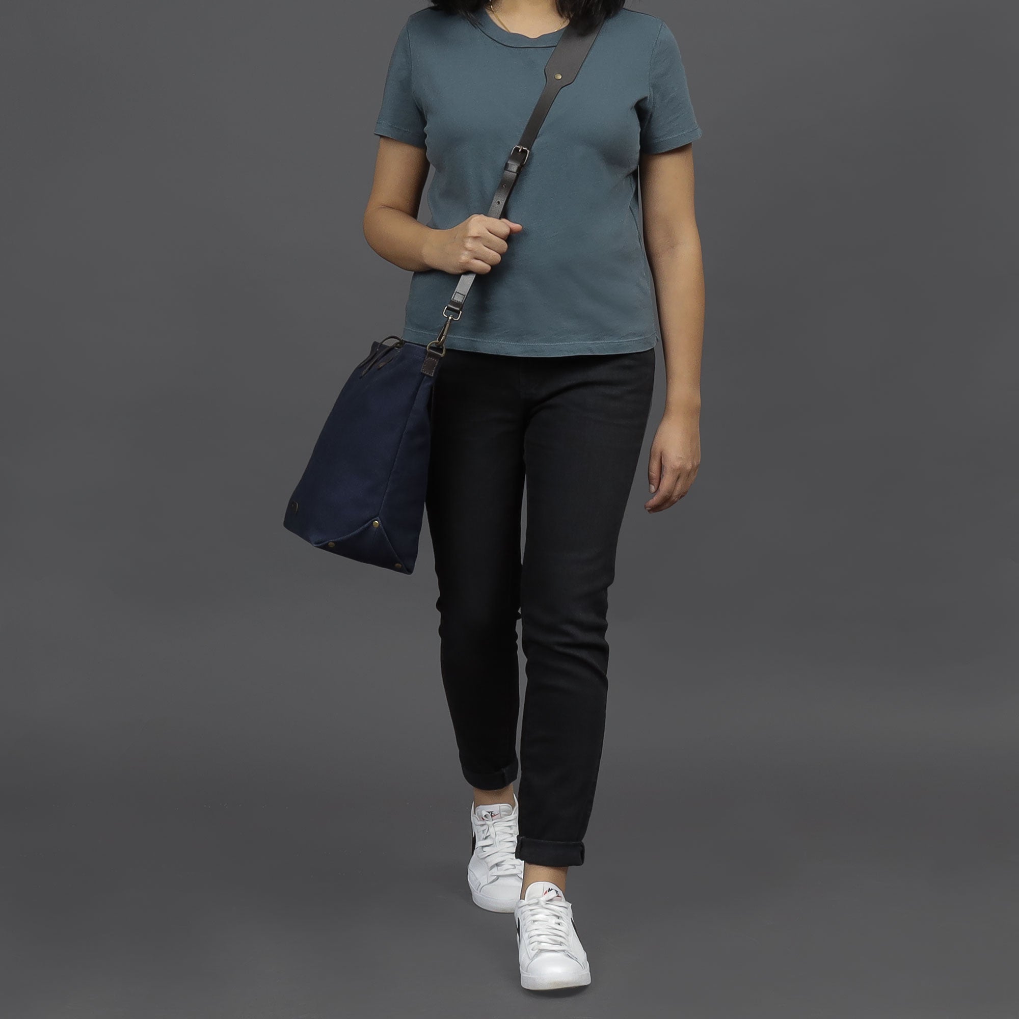 Navy canvas tote for working women
