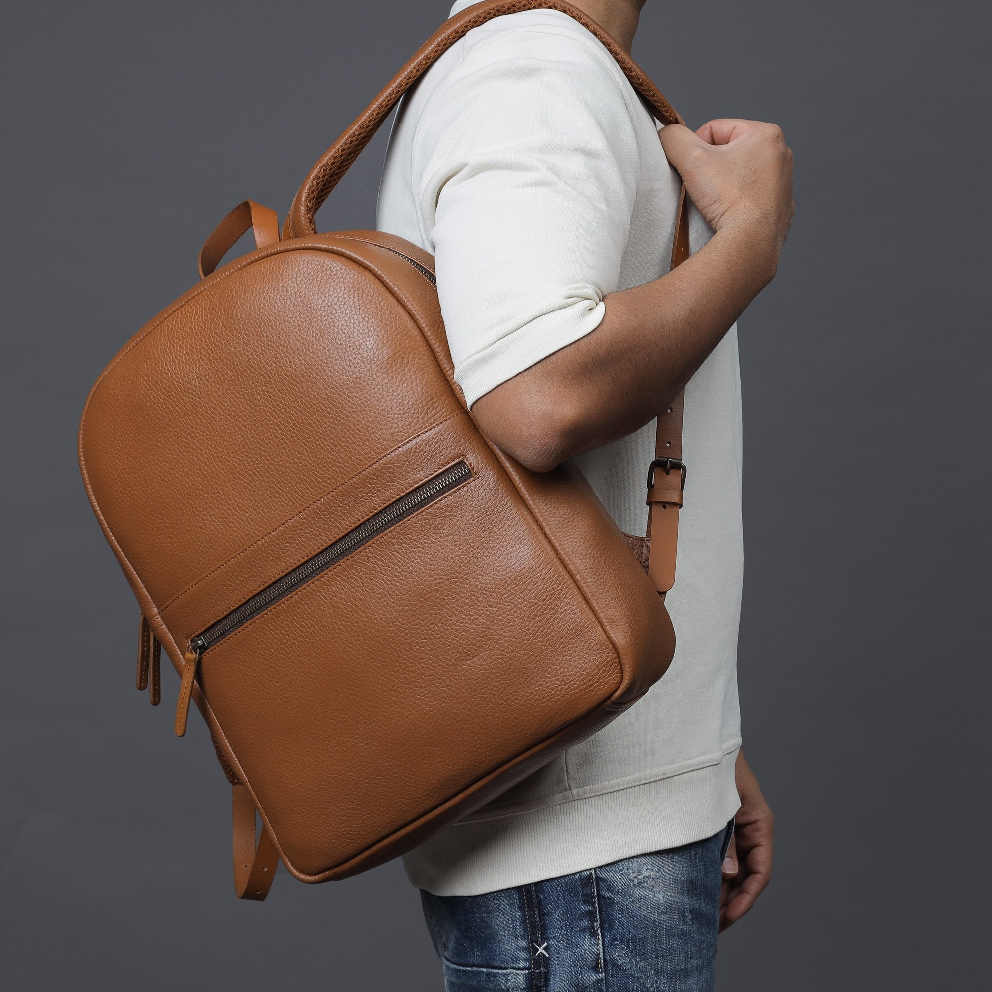 Tan leather Travel backpack